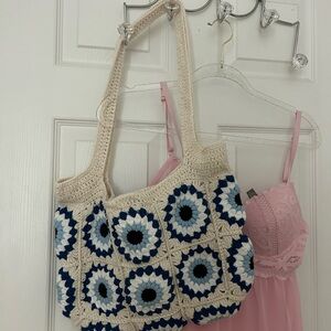 Crochet evil eye Tote Bag 🧿- Cream and Blue
